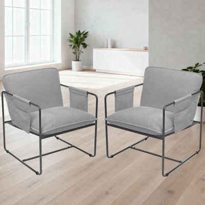 Armchair Set of 2 with Metal Frame and Side Pockets