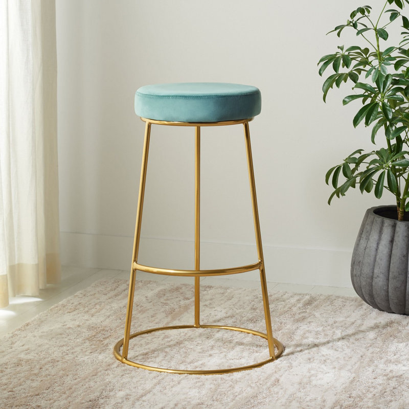 Upholstered Counter Stool with Metal Frame, Turquoise