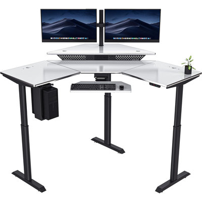 PowerLift® L-Shaped Height Adjustable Standing Desk Workstation with USB Ports and Outlets