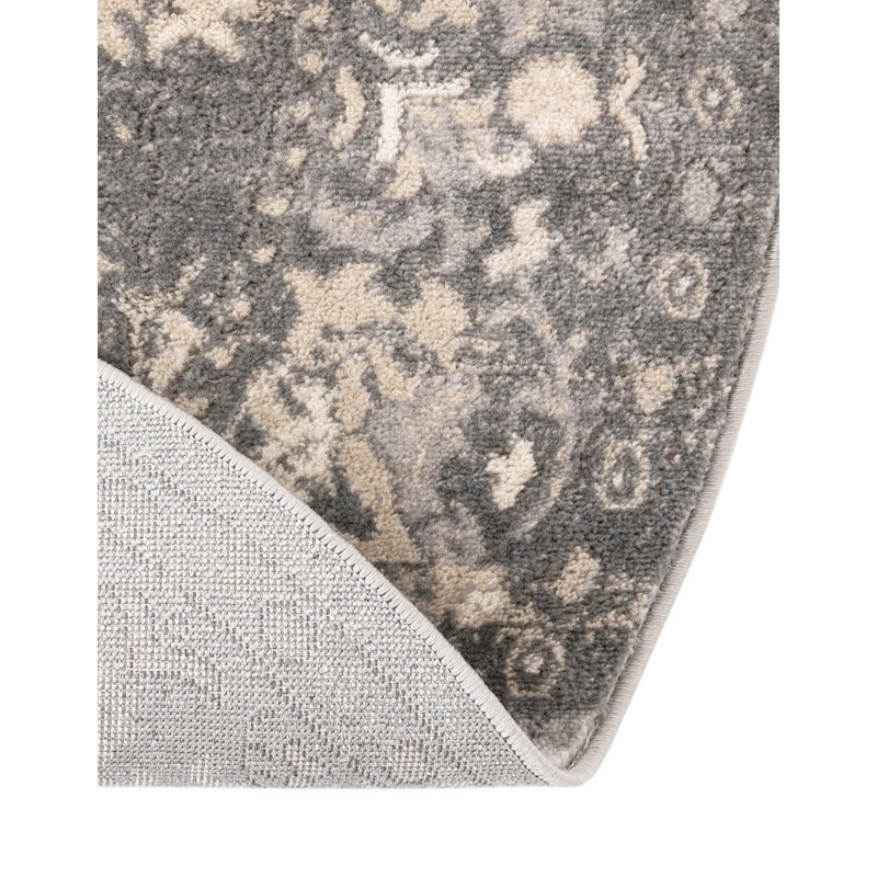 Burrill Abstract Gray/Blue Area Rug, Round 13'1"