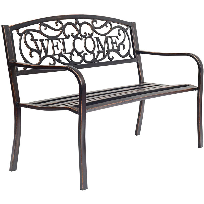 Asya Metal Outdoor Bench, Black/Bronze