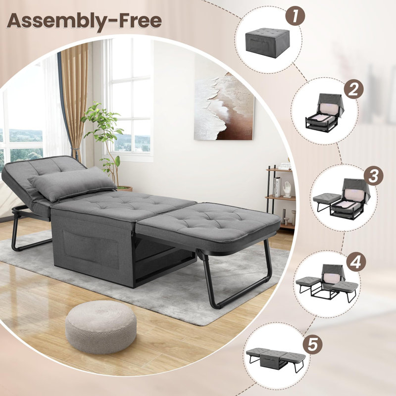 4 In 1 Multi-Function Sleeper Sofa, Gray
