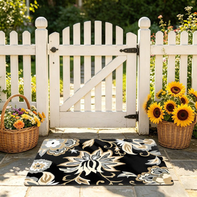 Black Beige Floral Paisley Door Mat 24"X 36" for Front Door