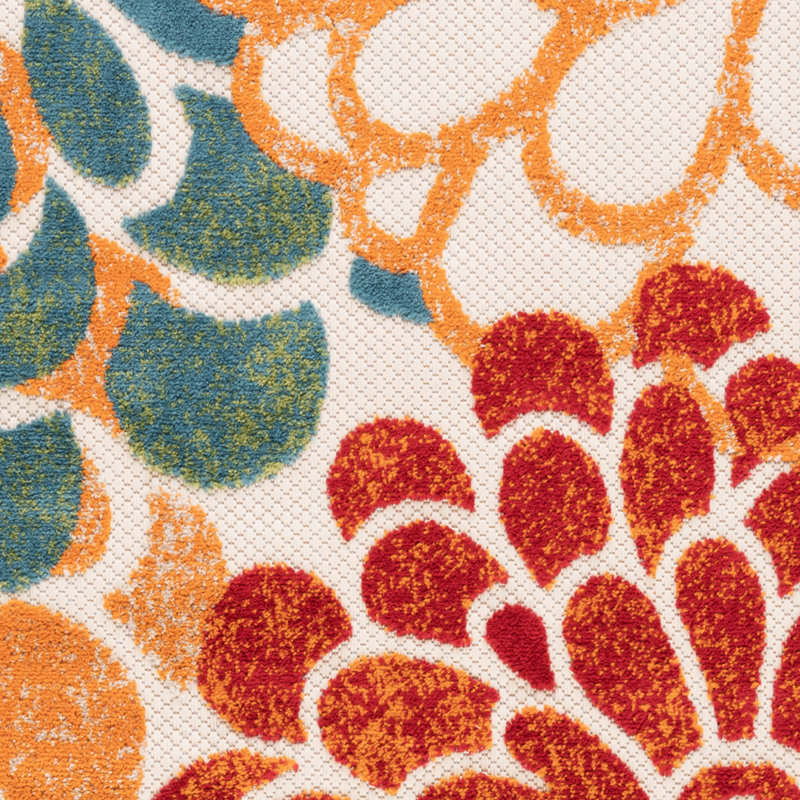 Shameekia Rectangle Shameekia Area Rug, Teal/Red/Orange, Rectangle 5 pi 3 po x 7 pi 3 po