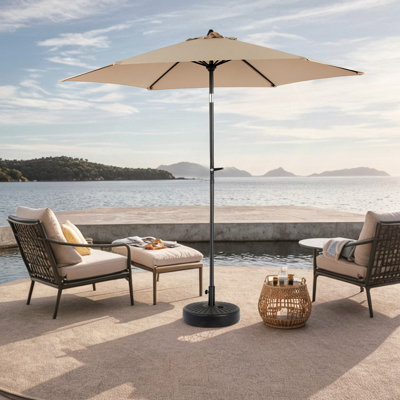 Parasol de table d'extérieur de 9 pi avec parasol inclinable et manivelle, parasol de marché, 6 nervures robustes, terrasse, cour, piscine (base non incluse)