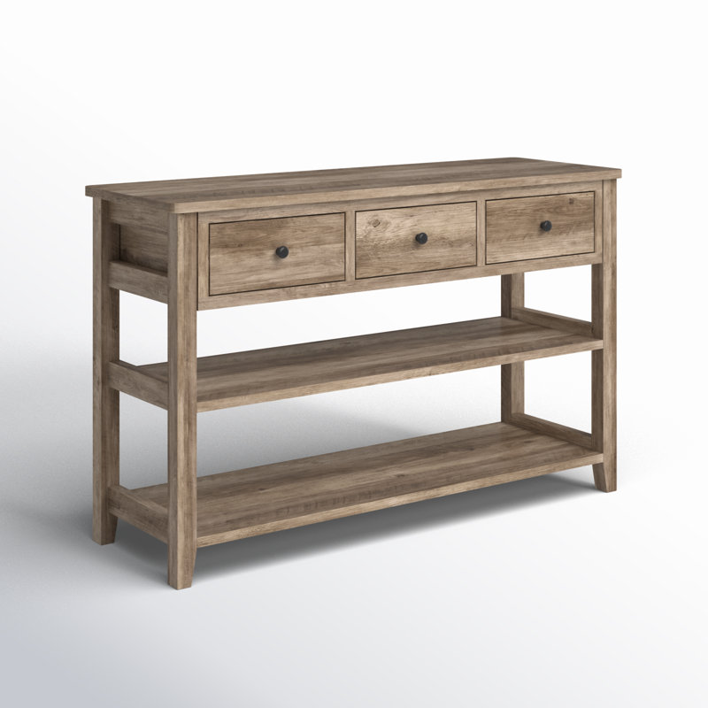 Nibbi 47" Console Table with Wood Frame and Legs, 3 Drawers and 2 Open Shelves Gray, Washed Brown