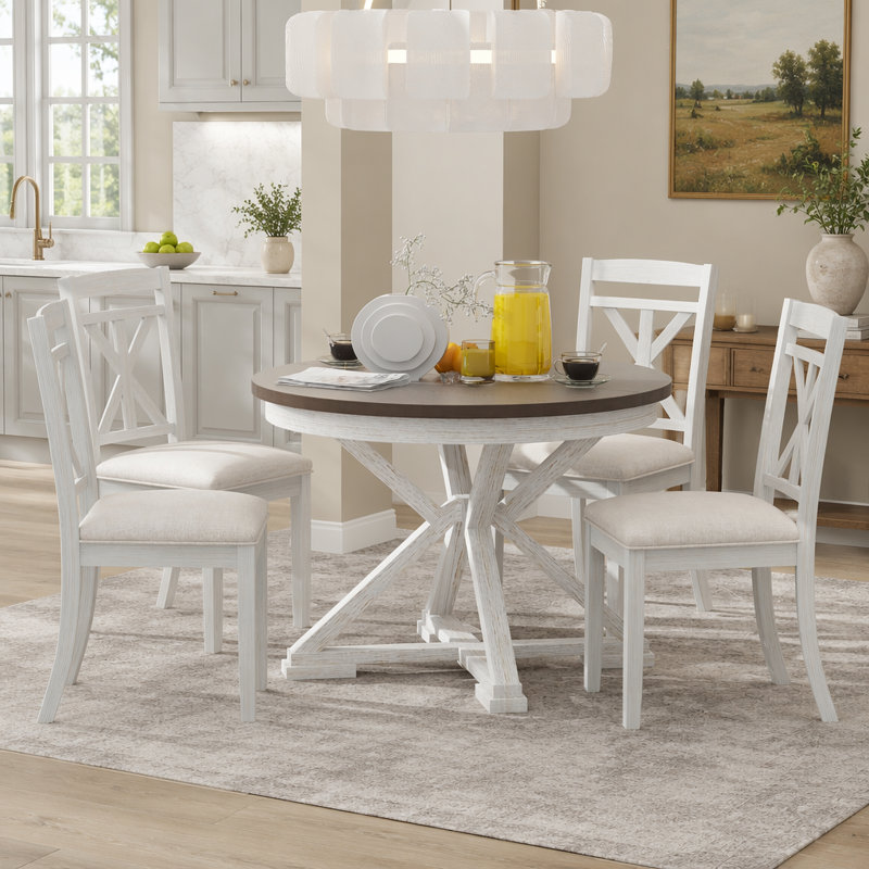 Ensemble de table de salle à manger 5 pièces avec table ronde extensible et 4 chaises rembourrées pour une salle à manger et un espace de vie élégants