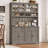 🥐 75.4" Farmhouse Baker's Rack with Charging Station, 47.2" Wide Countertop, 2 AC + 2 USB Outlets, Adjustable Shelves & Wine Storage, Soft-Close Doors-1452713879