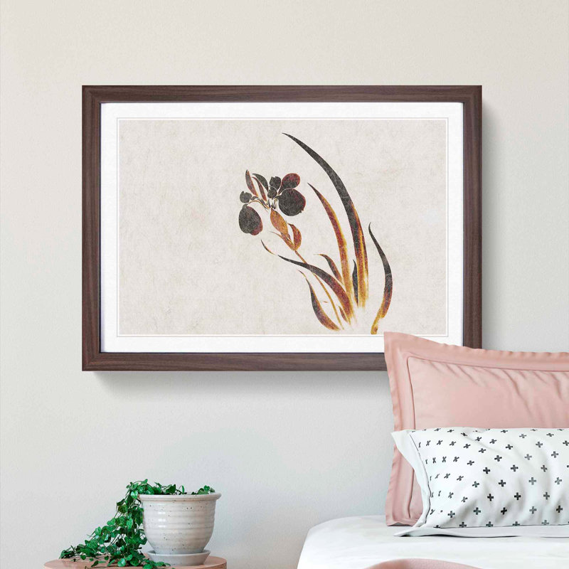 Iris Flower by Shibata Zeshin - Framed Print, Walnut Framed, 48cm H x 65cm W x 2cm D