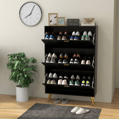 Millwood Pines Wall Mounted Burnt Wood Shoe Rack Storage