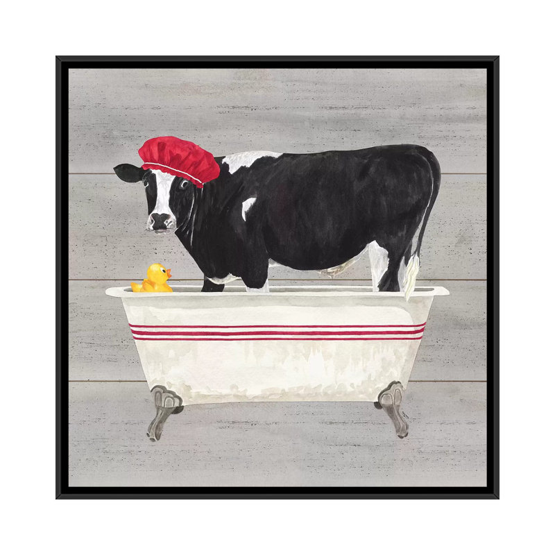 «Bath Time for Cows Tub» par Tara Reed, impression sur toile, H 12 po x l 12 po x P 1,5 po, Toile avec cadre noir