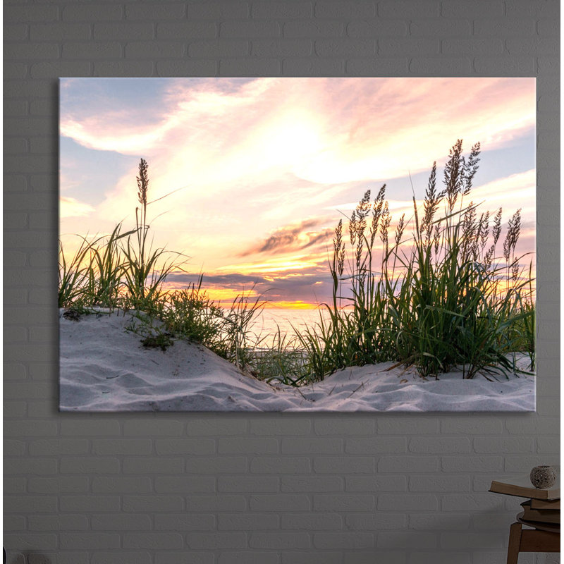 Grass On The Beach At Sunset by No - Wrapped Canvas Print, 40cm H x 60cm W x 4.5cm D, Without lighting