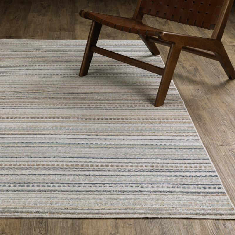 Goulart Textural Geometric Striped Beige/ Multi Area Rug, Rectangle 7'10" x 10'10"