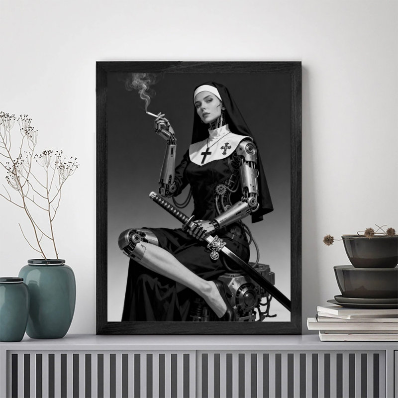 Reproduction d'art encadré noir rétro, H 25 po x l 17 po