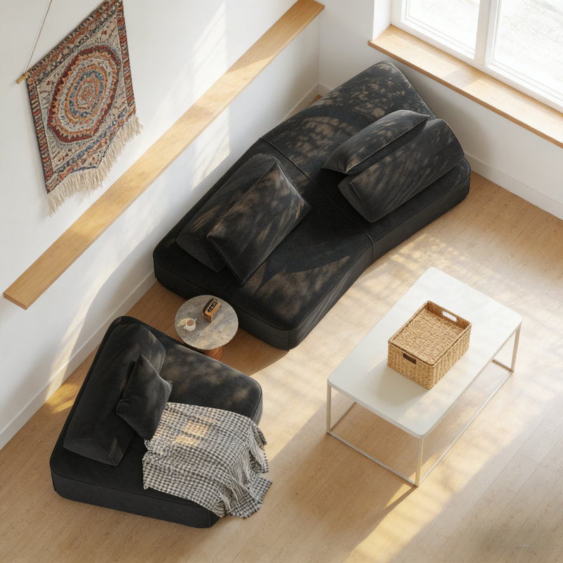 Boneless Modern Oversized Modular Sectional Sofa Set, Black