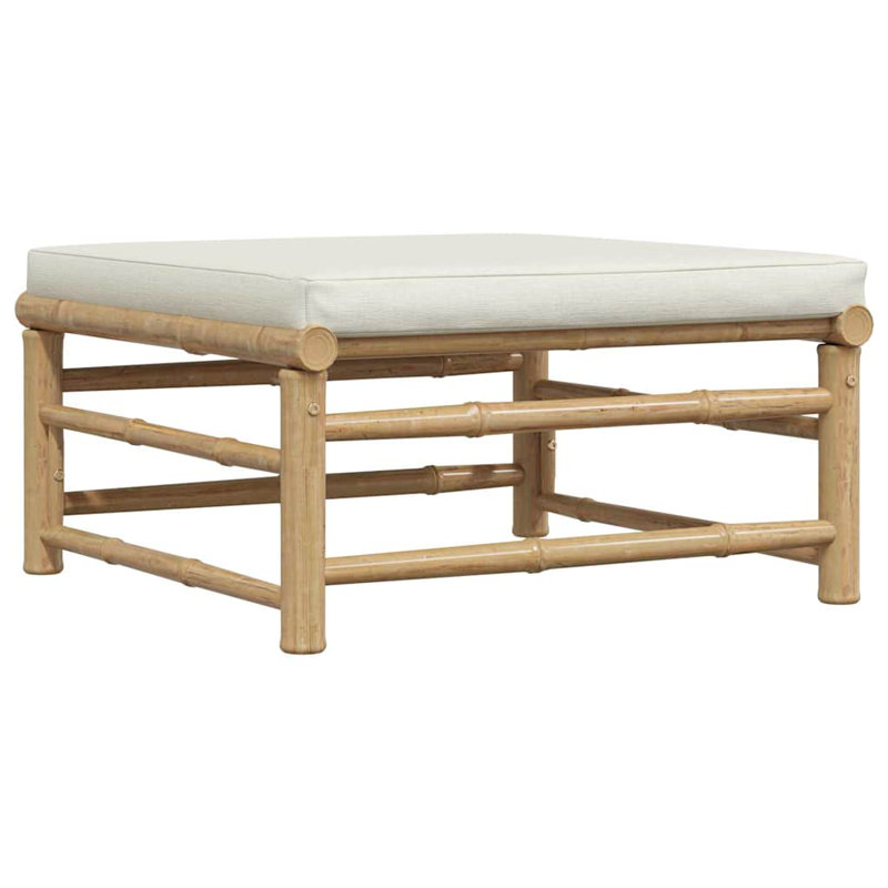 Repose-pieds d'extérieur en bambou blanc avec coussin en polyester