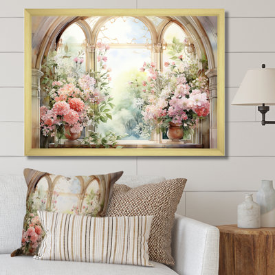 Pink Blossoming country window Gaze  V - Window Canvas Prints