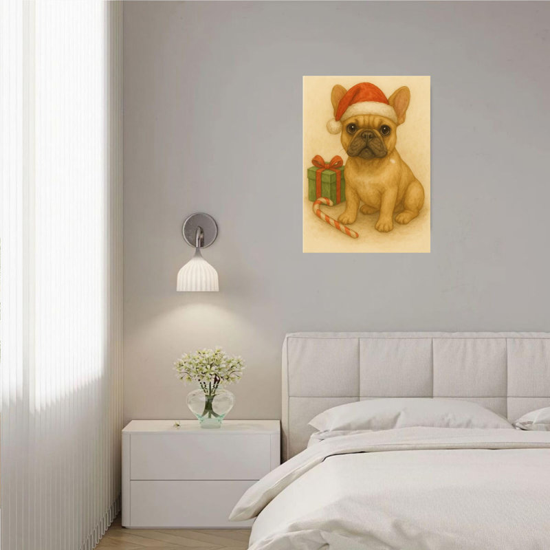 Chien et cadeaux, art mural sur toile sans cadre 16 po x 20 po