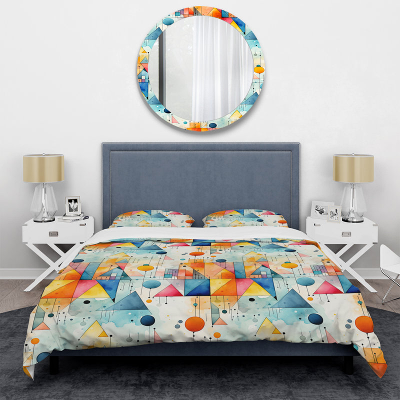 Ensemble de housse de couette bleu et orange, Housse de couette pour grand lit et 2 taies décor