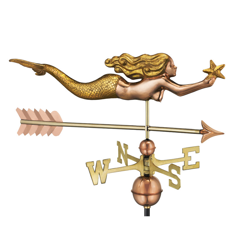 Girouette sirène avec étoile de mer et flèche, Feuille d'or