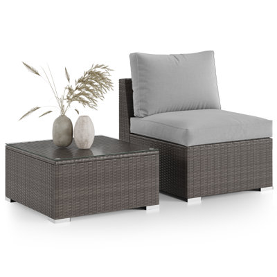 Ensemble de meubles de patio 2 pièces avec table basse PE Résistance à l'eau en rotin - Gris