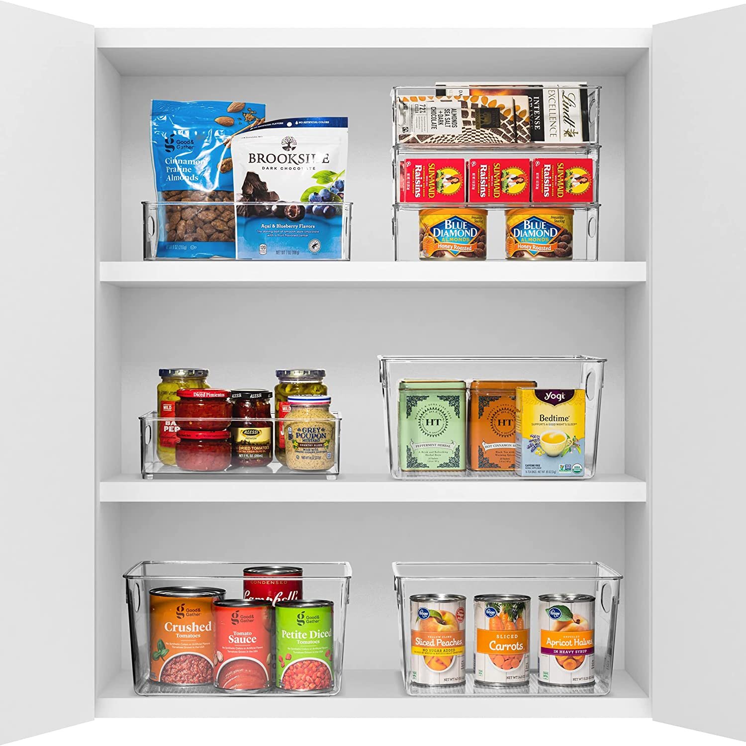 Sorbus 4-Bin Clear/Plastic Pantry and Fridge Organizer with Bamboo