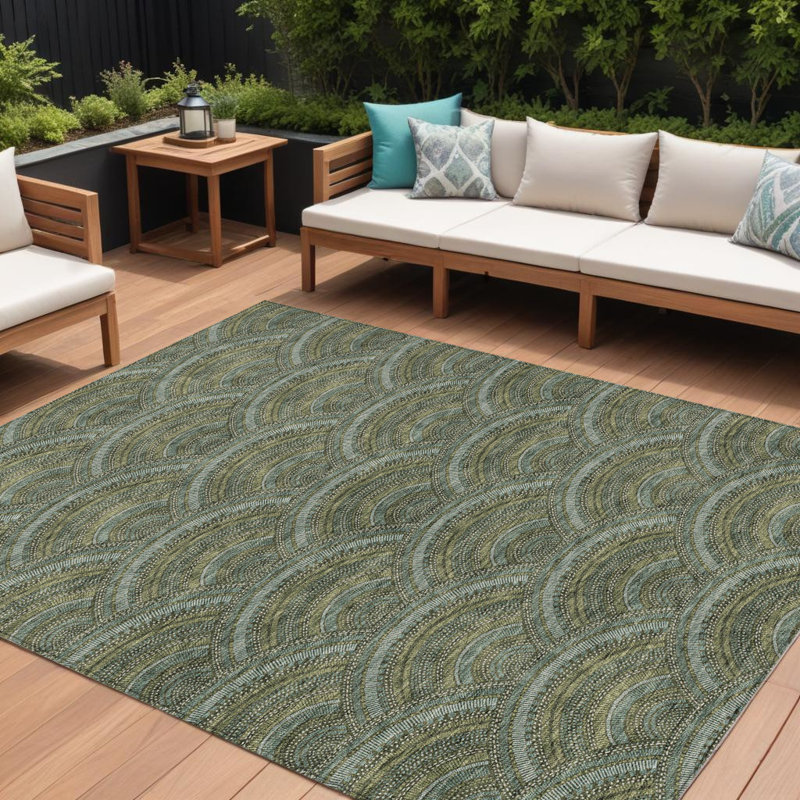 Tapis intérieur / extérieur géométrique lavable 9 pi x 12 pi vert olive et vert