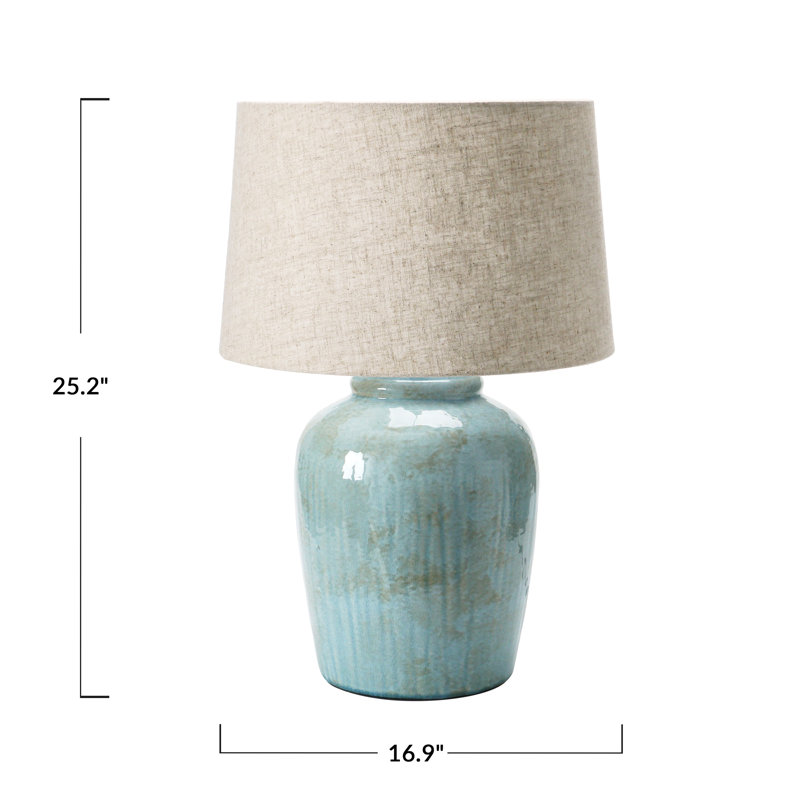 Holsworthy Stoneware Table Lamp with Linen Shade and Reactive Glaze