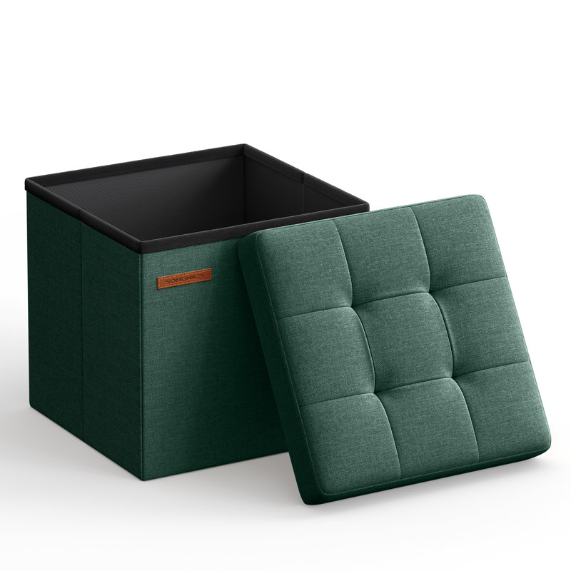 30cm Wide Tufted Rectangle Solid Colour Standard Ottoman with Storage, Retro Green