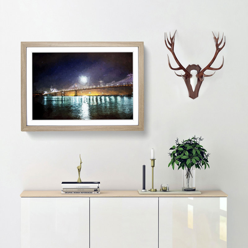 The San Francisco Oakland Bay Bridge in Abstract - Picture Frame Graphic Art Print, 50cm H x 76cm W x 2cm D, Oak