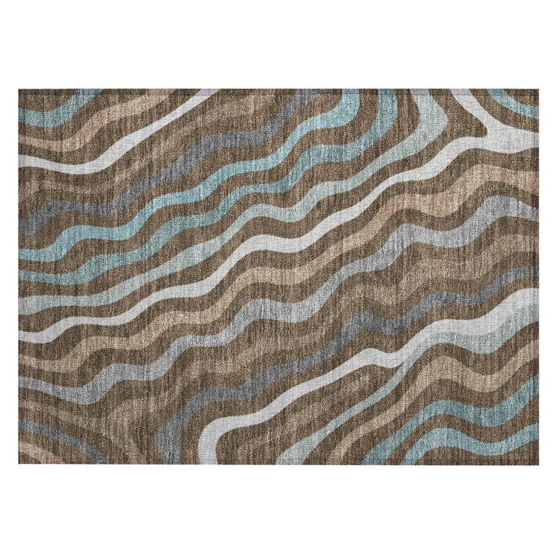 Machine Washable Indoor/Outdoor Chantille ACN2570 Abstract Rug, 1'8" x 2'6", Chocolate