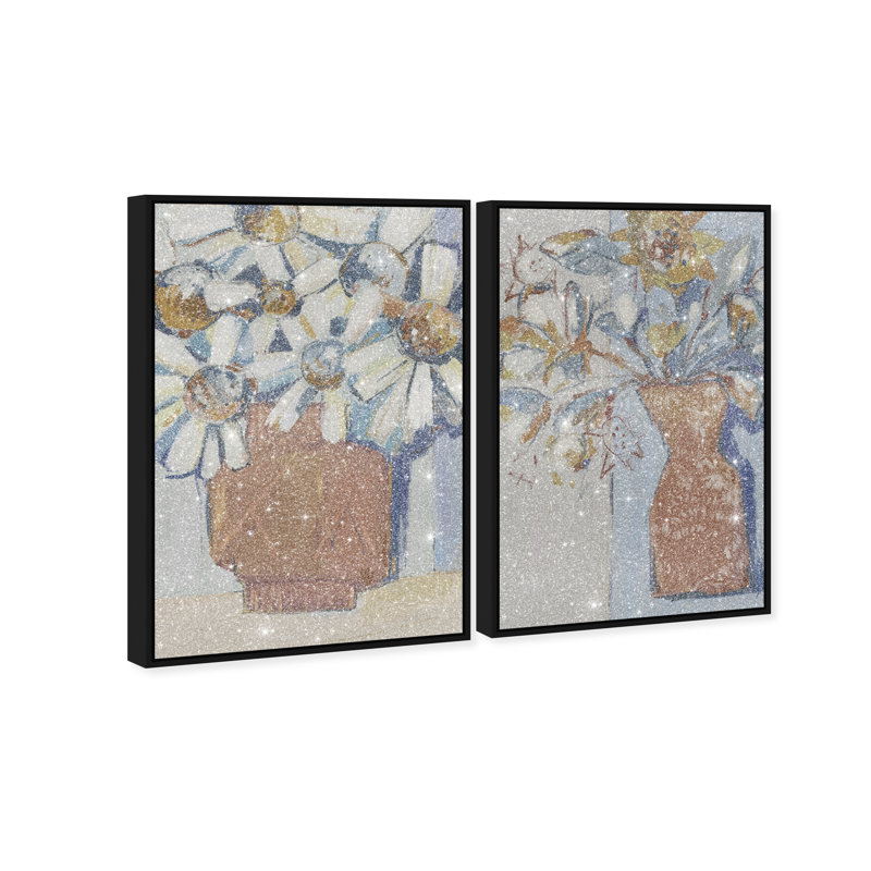 Abstract Flowers Set Abstract Canvas Print by Oliver Gal, Black Frame, 10 x 15, 16" H x 11" W, Black Floater Frame
