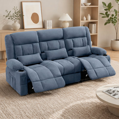 84" Manual Reclining Sofa, 3 Seat Recliner Couch with Side Pockets and Cup Holders,  Comfy Oversized Sofa for Living Room/Office/Home Theater