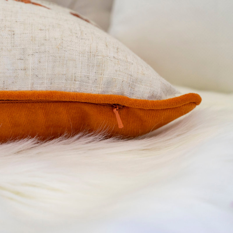 Coussin lombaire brodé citrouille, Rouille