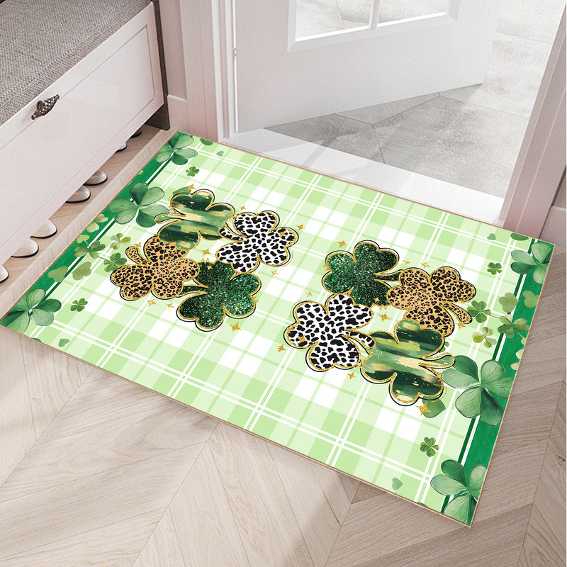 Tapis d'entrée antidérapant, paillasson pour la Saint-Patrick, Trèfle 01, L 24 po x L 36 po