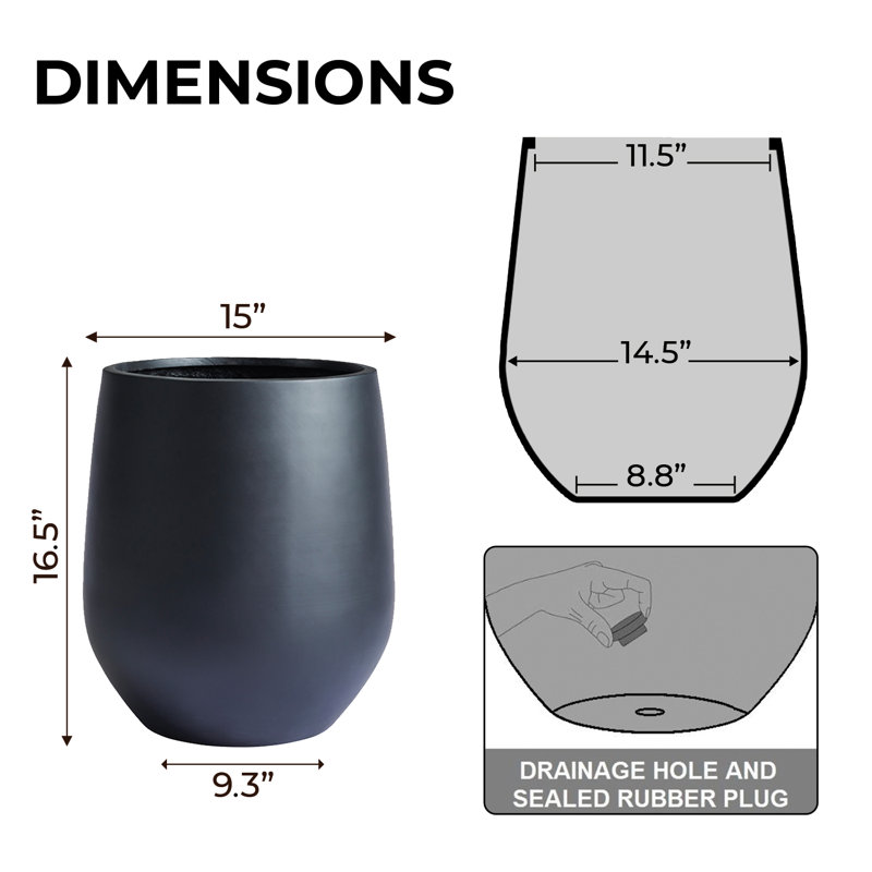 Indoor/Outdoor Medium Corso Fiberstone Planter - Tricorn Black 16.5"H (Opening 11.5"), Black, 16.5" H x 15" W x 15" D