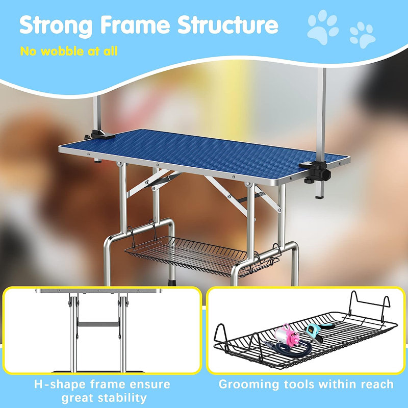 Table de toilettage pour chien, H 65,5 po x l 42 po x P 42 po, Bleu