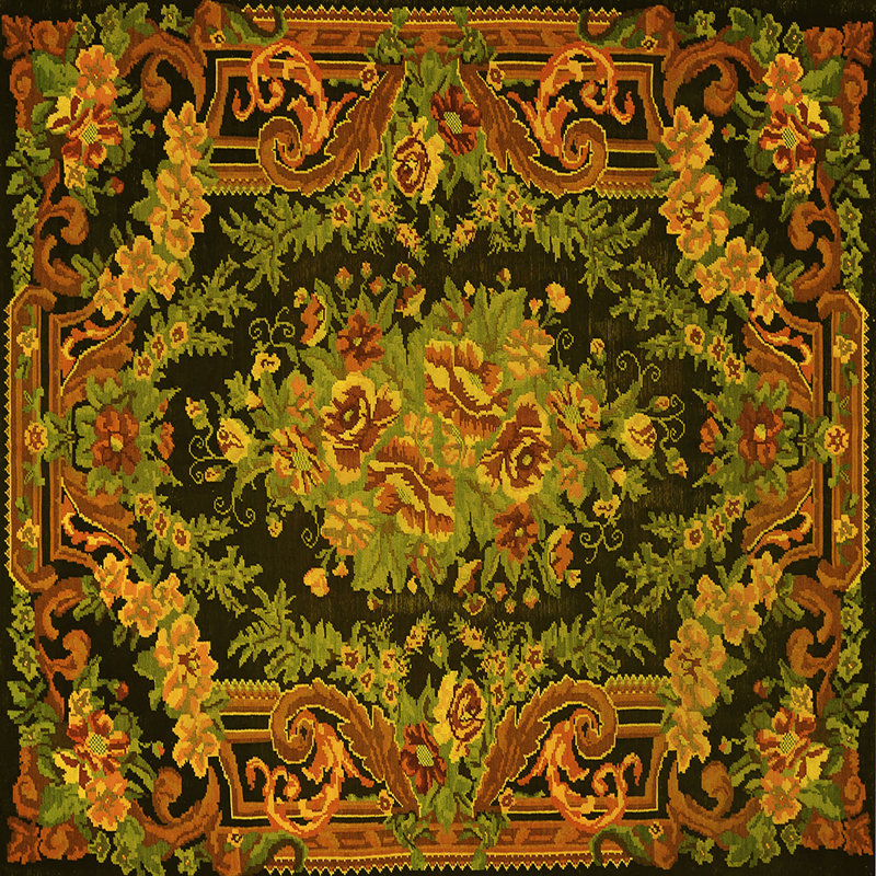 Washable Floral Indoor Rug, Square 5'