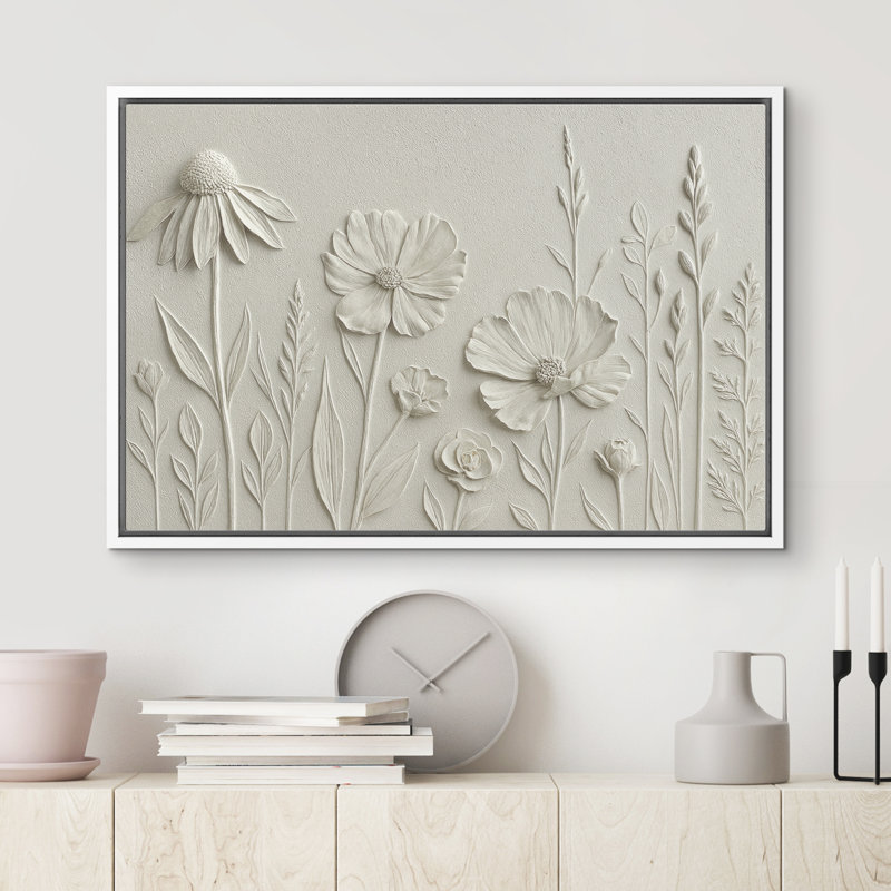 Motif floral, chambre à coucher élégante, impression sur toile encadrée, H 24 po x l 36 po, Blanc