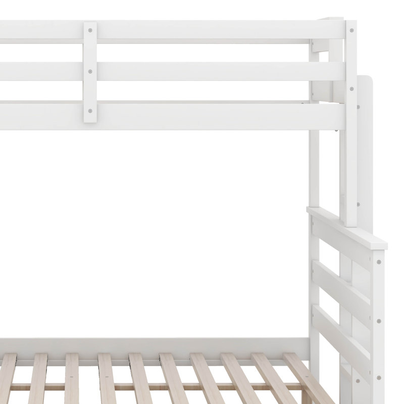 Lit simple superposé au-dessus de grand lit simple avec lit gigogne et échelle intégrée, lit superposé en bois avec garde-corps, peut être séparé en 3 lits