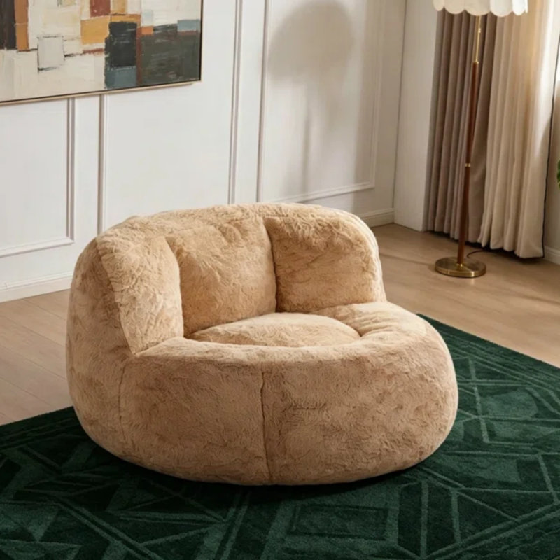 41.73" Tan Faux Fur Bean Bag Chair, Floor Lounger, No Assembly, Tan