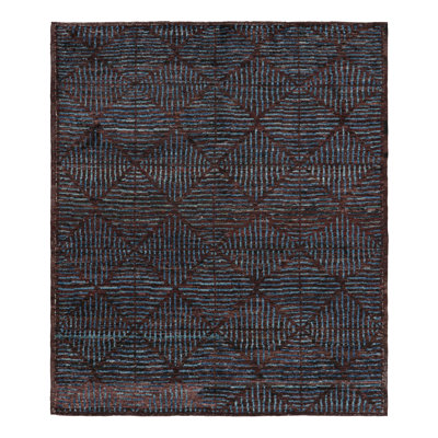 Rug & Kilim’S Moroccan Rug In Burgundy With Blue Geometric Patterns