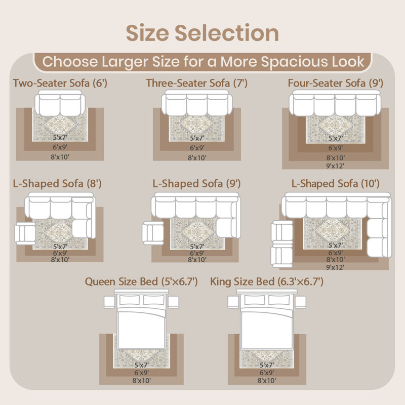 Area Rugs for Living Room,Non-Slip Washable Rugs, Stain Resistant Home Decor Rug, Rectangle 9 pi x 12 pi, Gris/beige