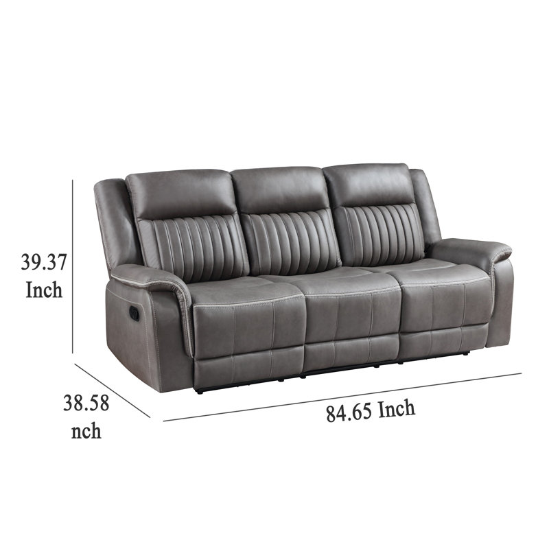 Canapé inclinable manuel Viann, polyester gris, accoudoirs coussinés, 85 po