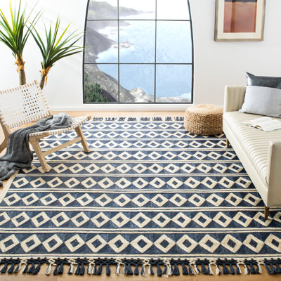 Tapis bleu / beige en jute / coton touffeté à la main Cunningham