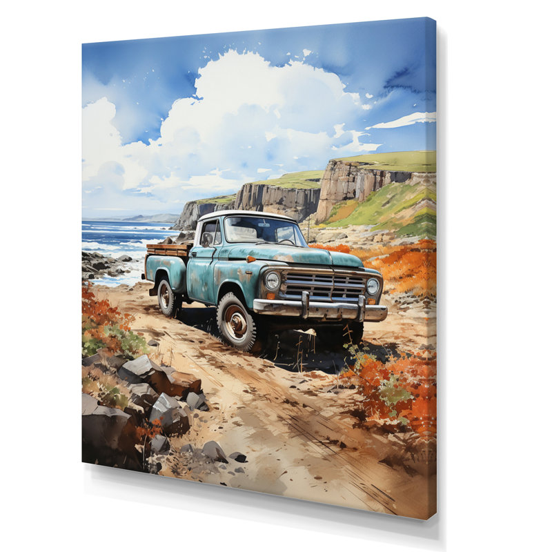 Taourirt Pickup Truck Coastal Harmony - Imprimé, H 32 po x l 16 po x P 1 po, Toile tendue