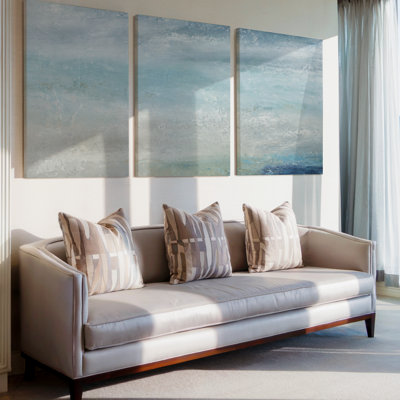 3 Pieces Exculisive Pale Blue and Gray Abstract Large Wall Art Serene Textured Seascape Canvas Art, Canvas Decor for Living Room, Bedroom and Office
