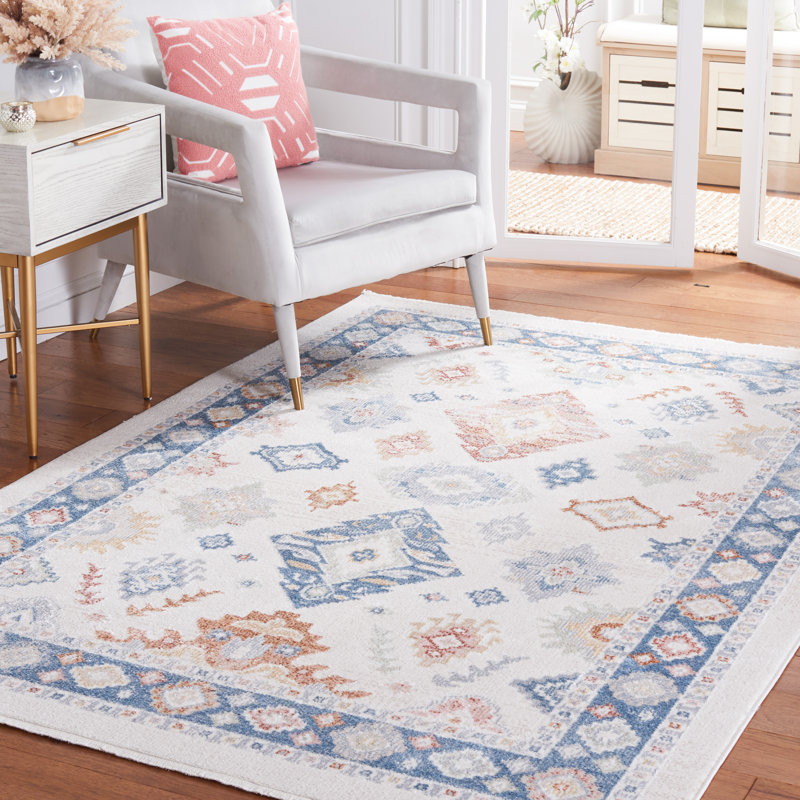 Tapis beige / bleu Huitt lavable 218, Rectangle 8 pi x 10 pi