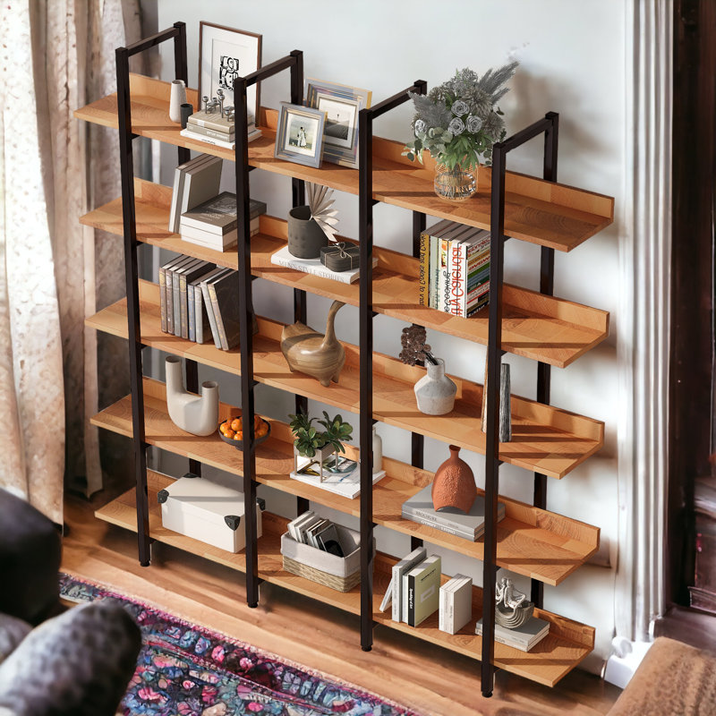 70.5"H X 70.9"W Wood Double 5-Tier Bookcase, Black/Brown
