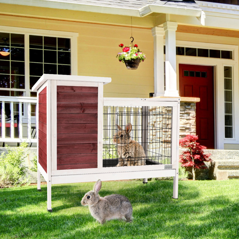 Cage rouge en bois massif pour petits animaux - Spacieuse, facile à nettoyer, avec entrées en filet en bois